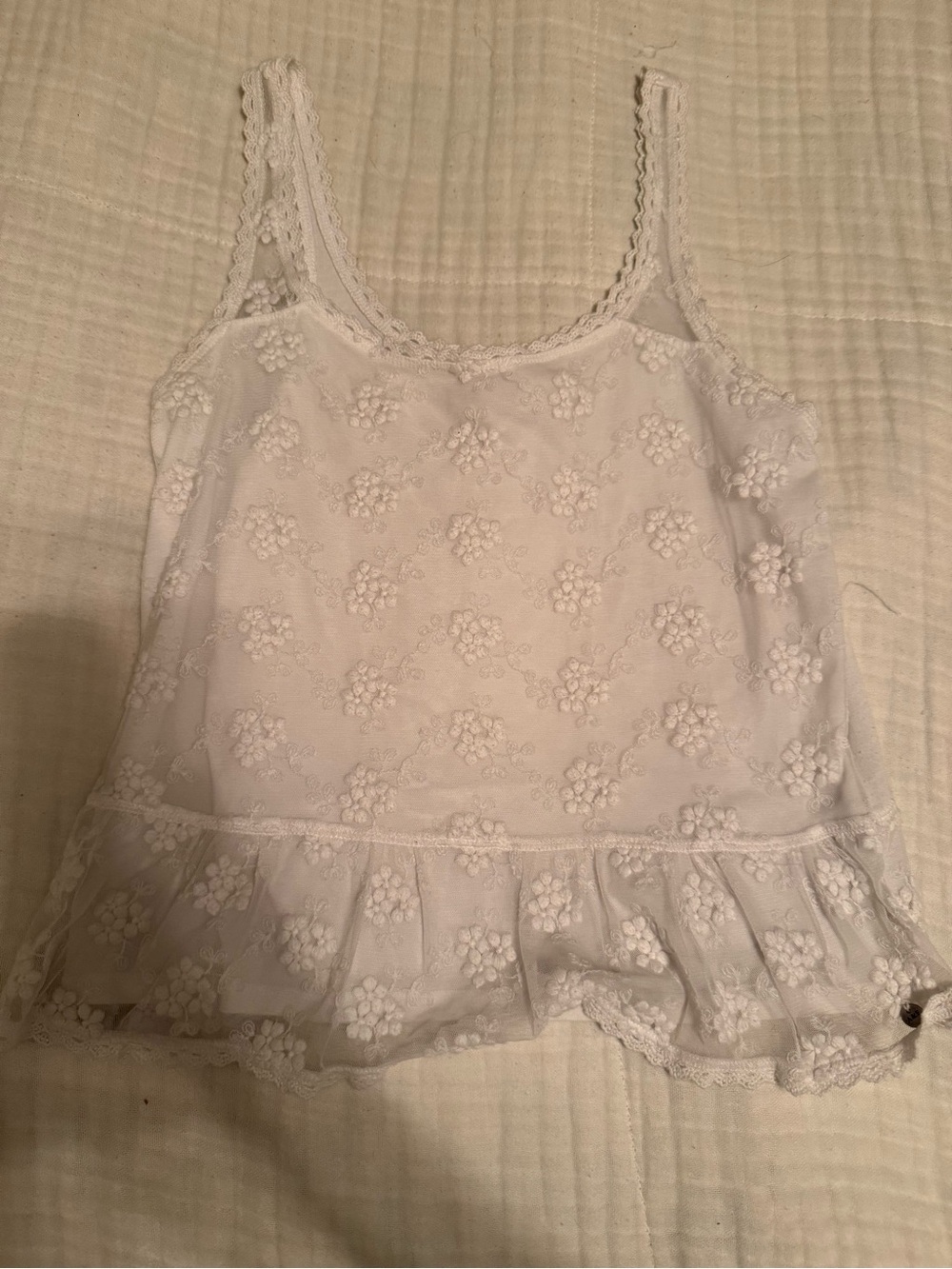 Abercrombie & Fitch White Floral Embroidered Lace Tank